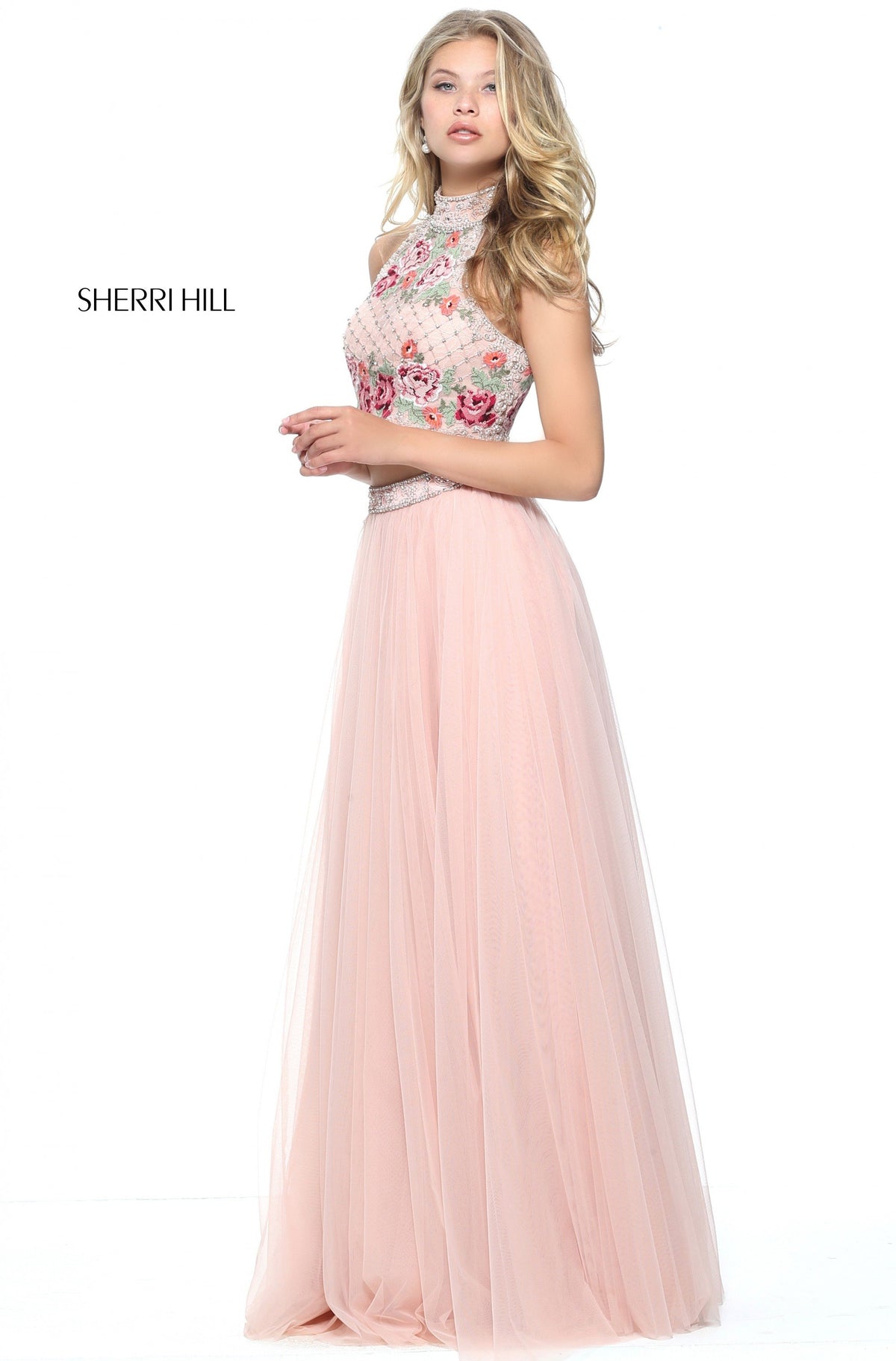 Sherri Hill 51121 two-piece tulle skirt in blush