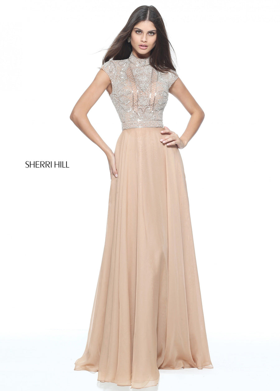 Sherri Hill style 51083 in aqua, Cap Sleeve Chiffon Gown