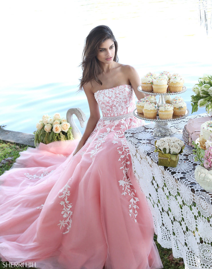 Sherri Hill 50864 | Strapless Ball Gown with Ivy Lace Bodice