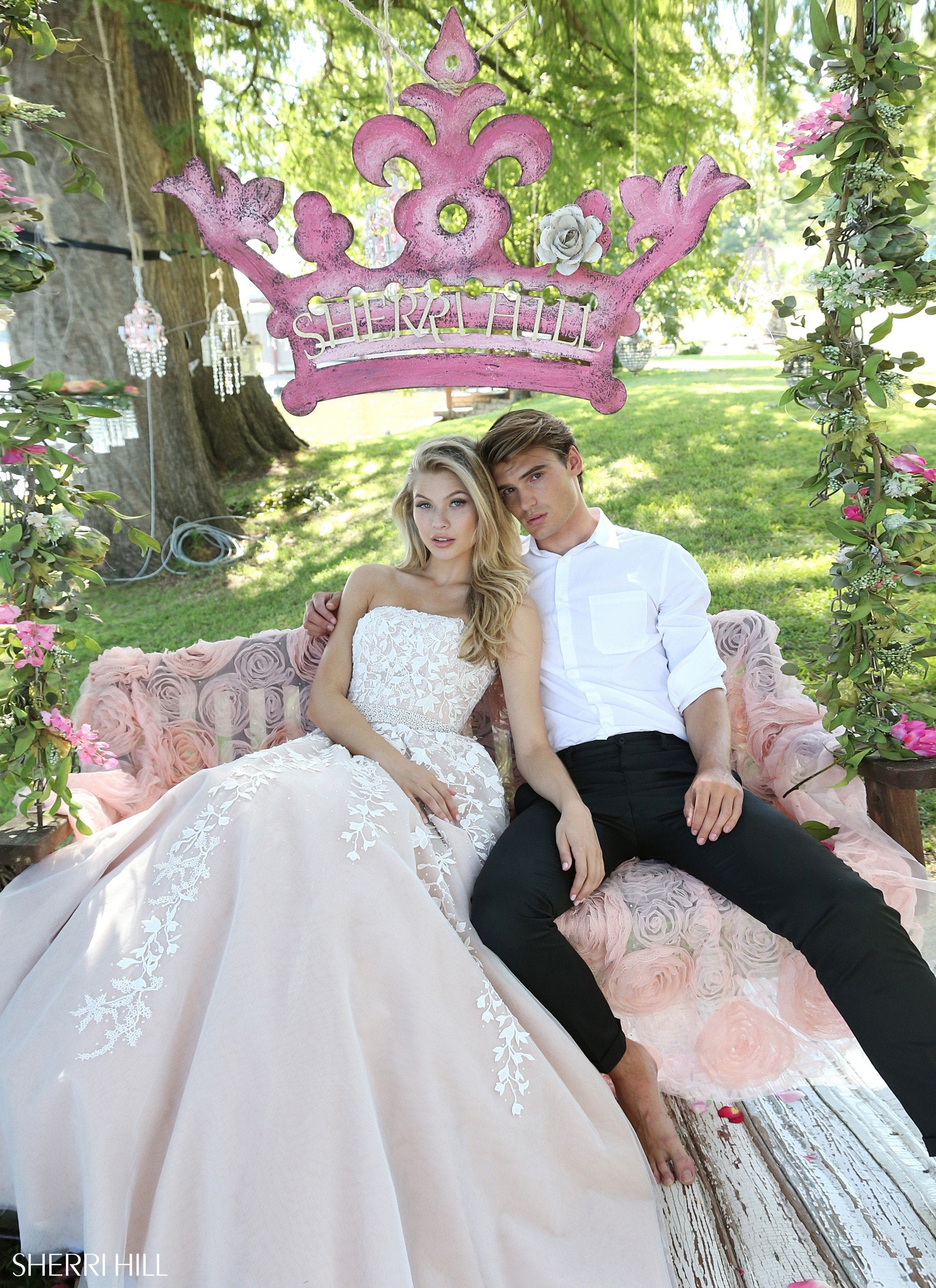 Sherri Hill 50864 | Strapless Ball Gown with Ivy Lace Bodice