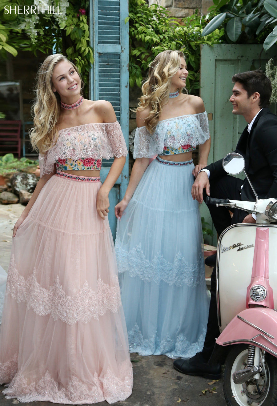 Sherri Hill style 51022 in ivory/multi, Bohemian Inspired Two-Piece Gown