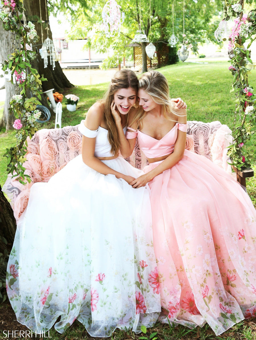 Sherri Hill style 51053 in black print, Two Piece Organza Ball Gown