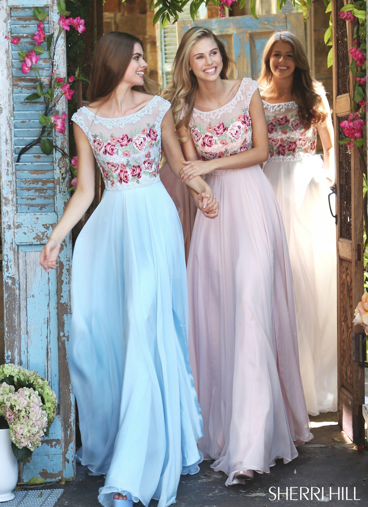 Sherri Hill 51249 cap sleeve chiffon gown in light blue