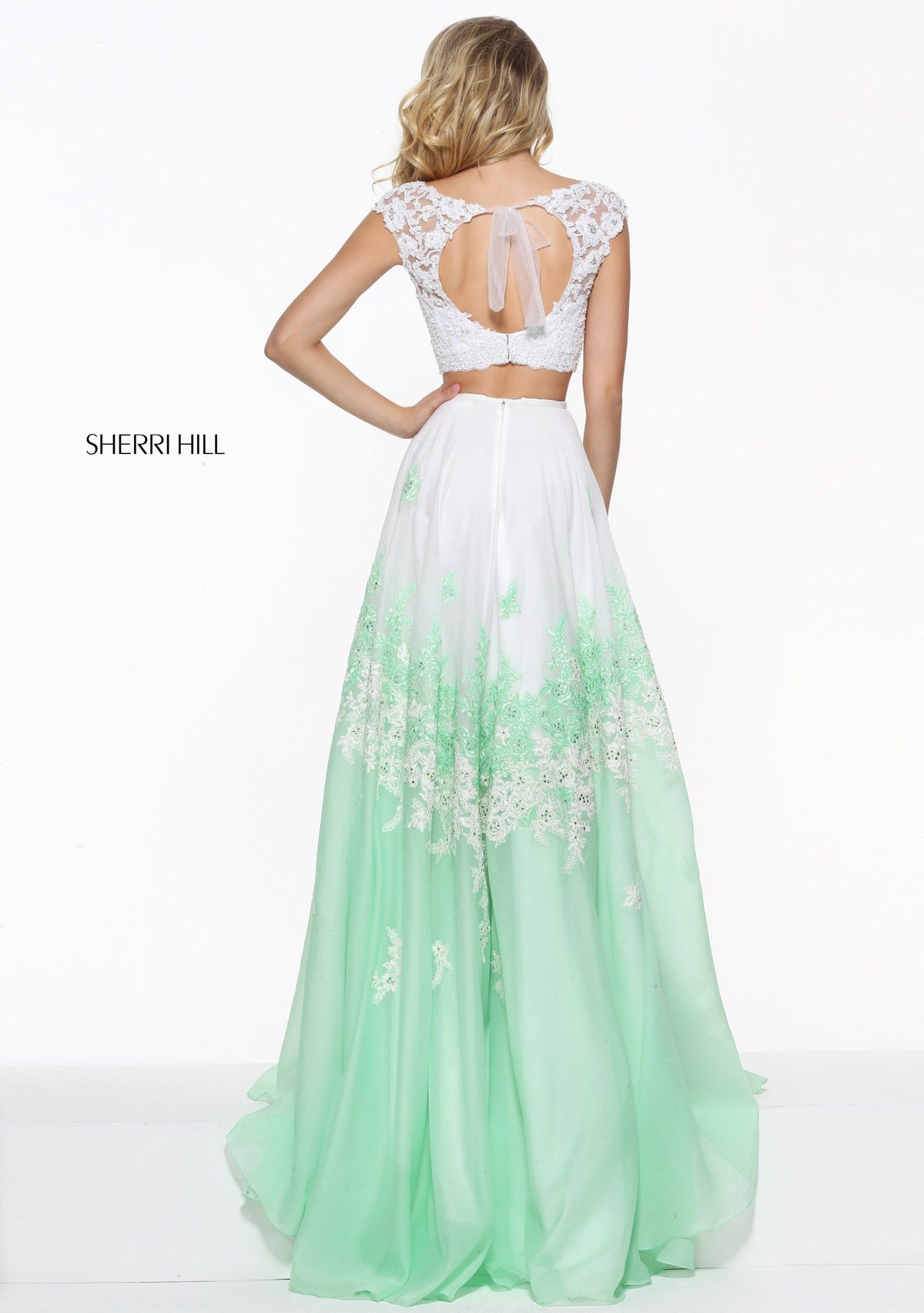 Sherri Hill 51122 lace bodice with lace embroidered skirt