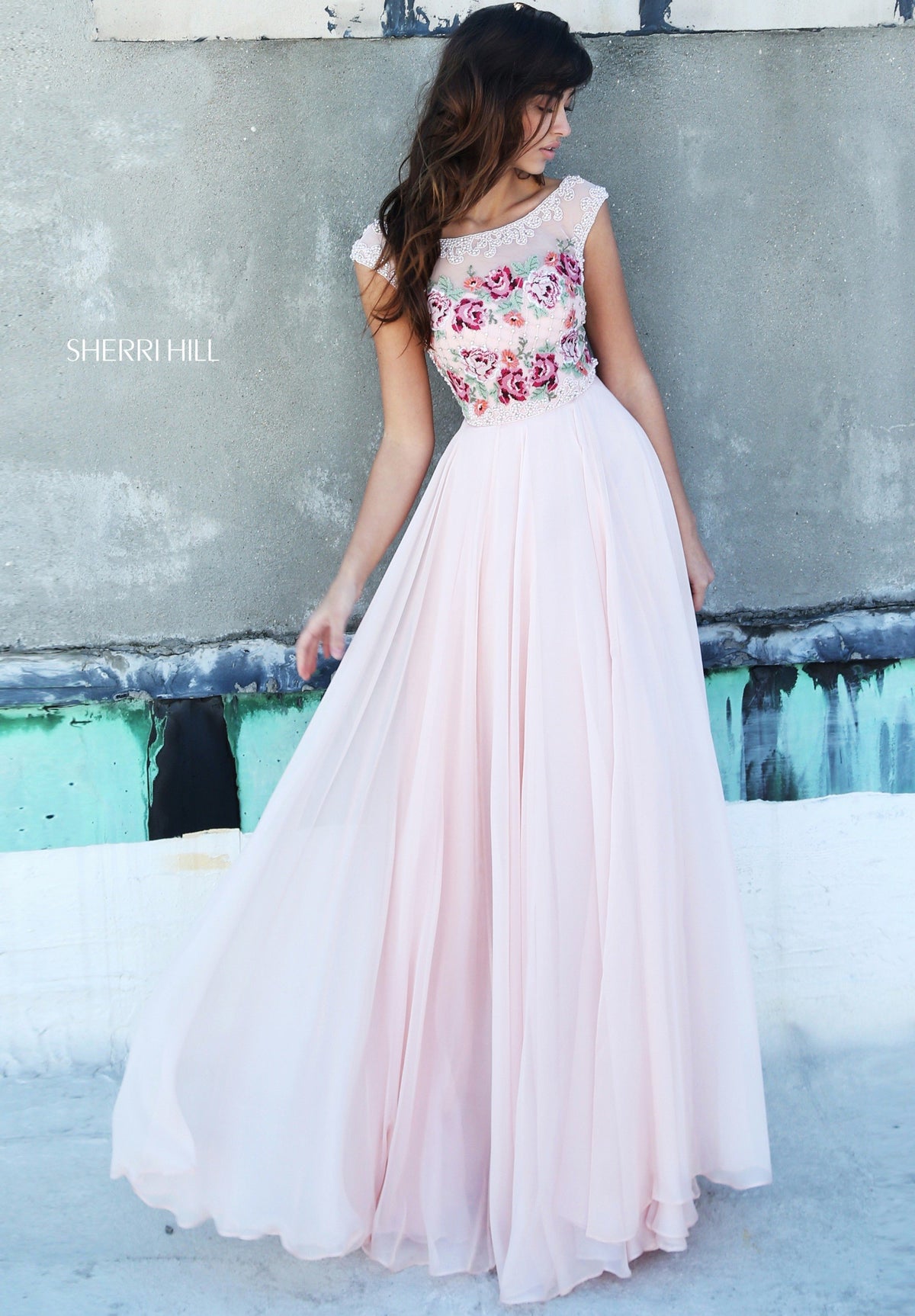 Sherri Hill 51249 cap sleeve chiffon gown