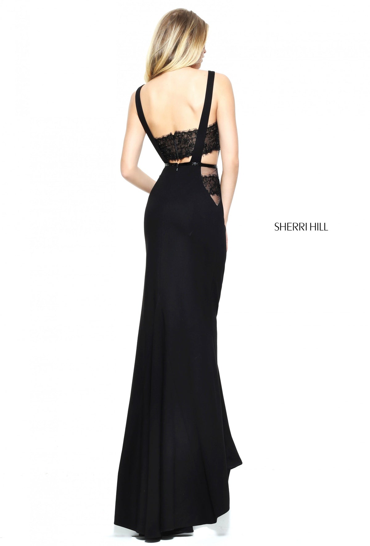 Sherri Hill 50997 fitted scuba gown with lace bandeau
