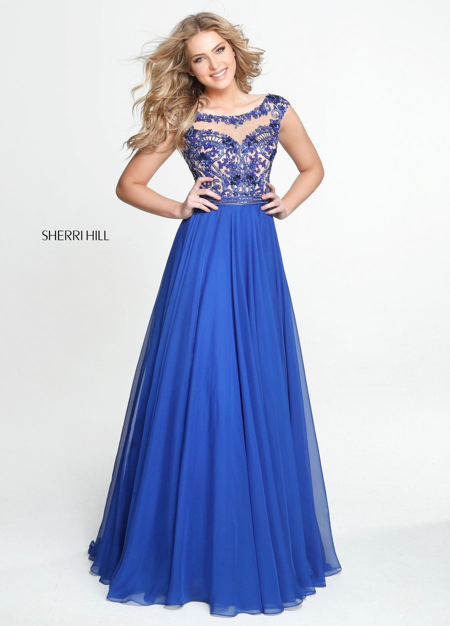 Sherri Hill style 50986 in red, Cap Sleeve Chiffon Gown