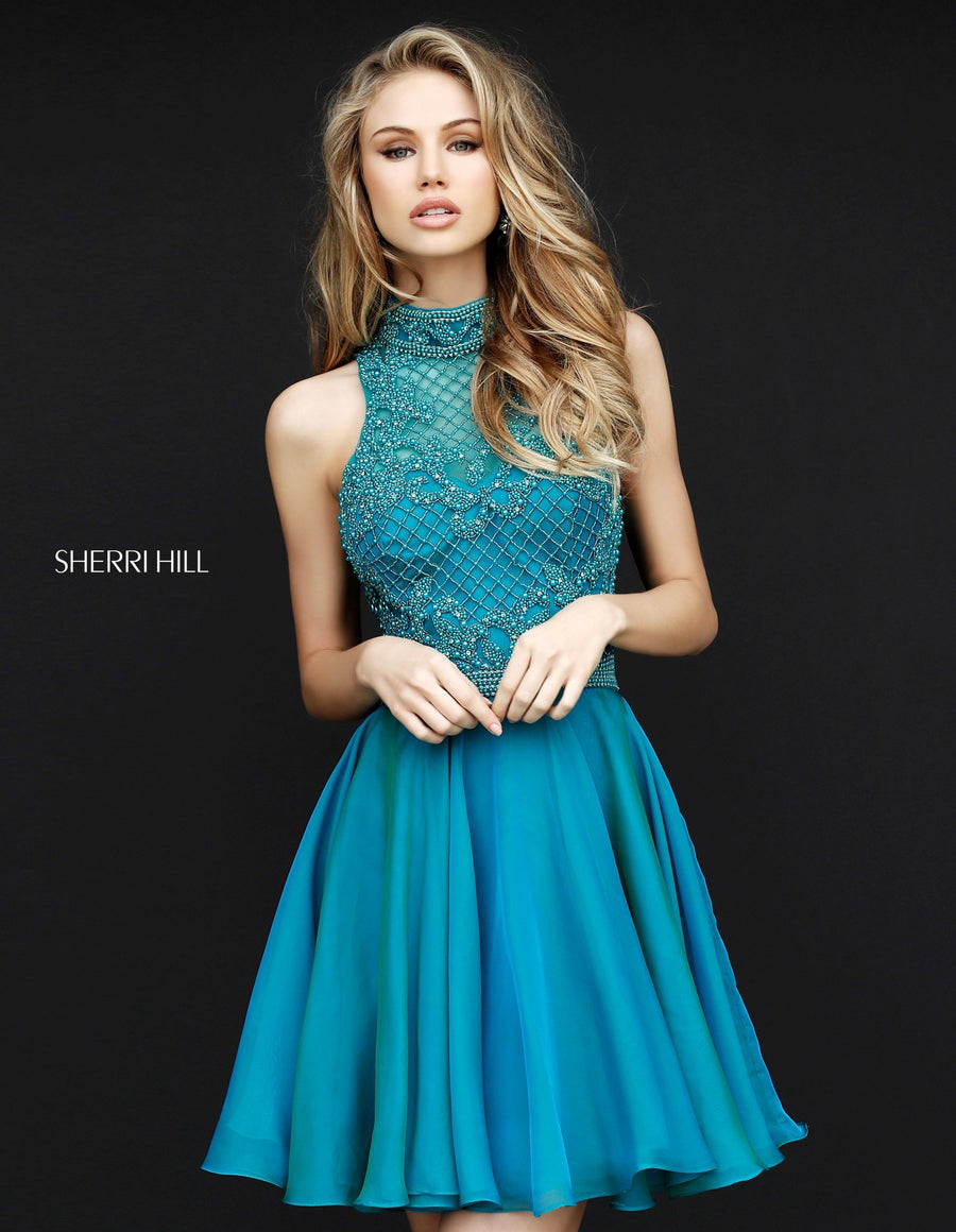 Sherri Hill style 51276 in ivory, Beaded High Neck Bodice with Organza Skirt