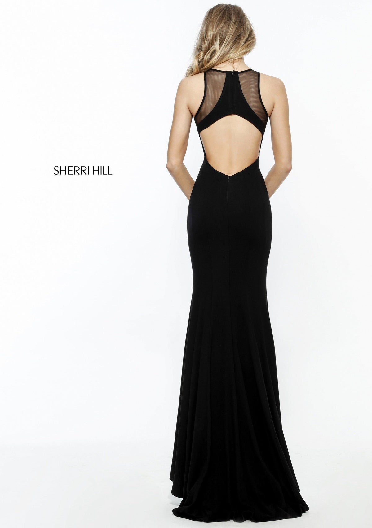 Sherri Hill 51413 fitted jersey gown with cut out back