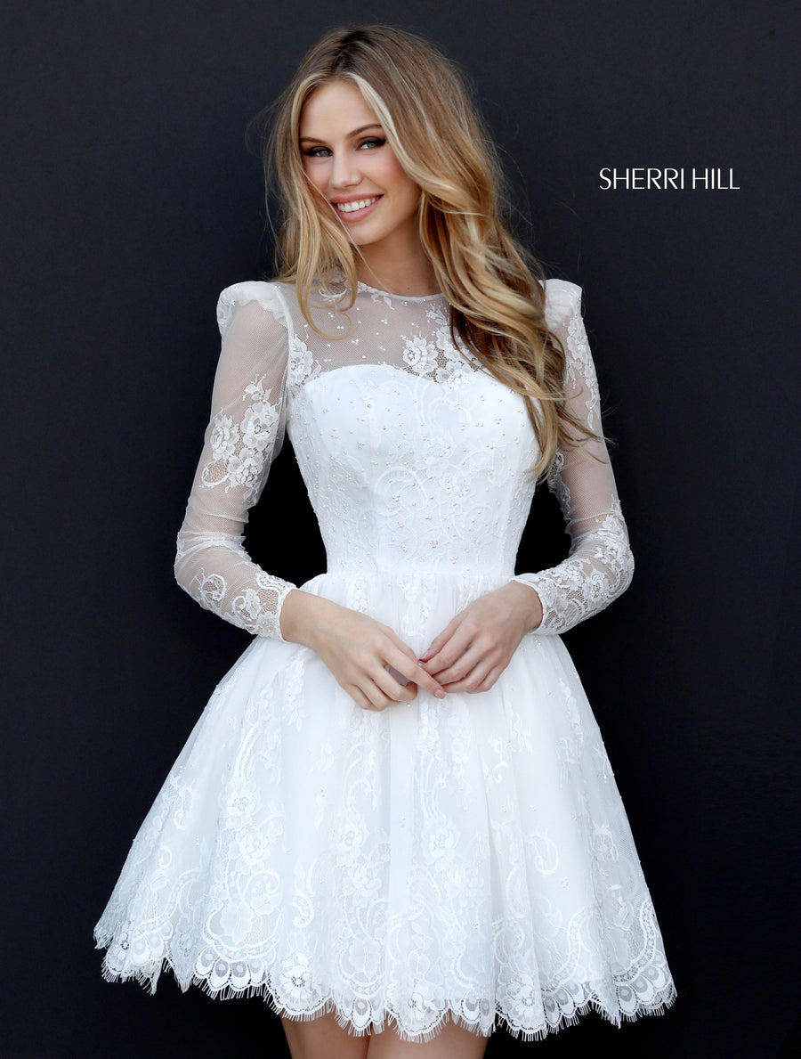 Sherri Hill style 51417 in jade, Lace Appliqued Cocktail A-Line Skirt