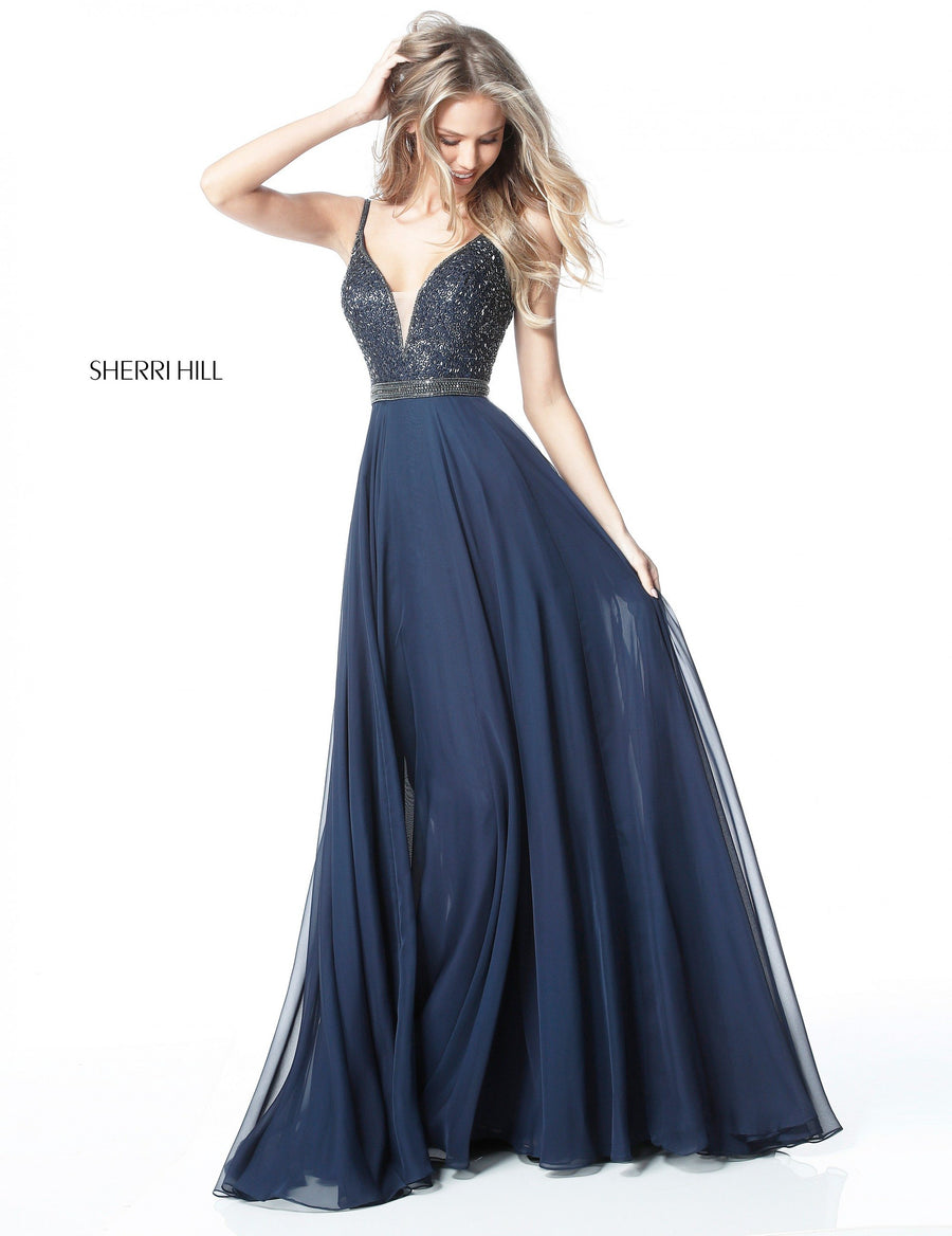 Sherri Hill style 51009 in red, V-Neck Spaghetti Strapped Chiffon Gown