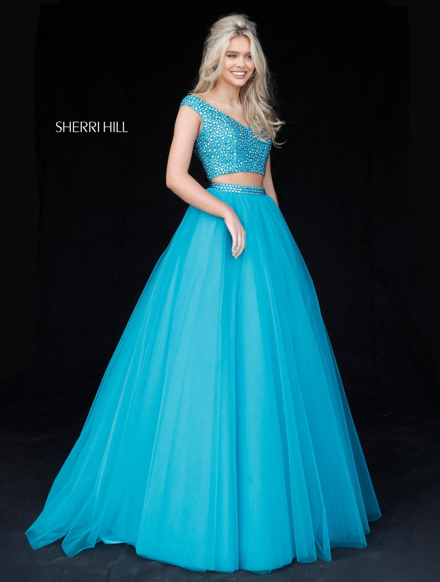 Sherri Hill style 51375 in nude, Two Piece Tulle A-Line Skirt
