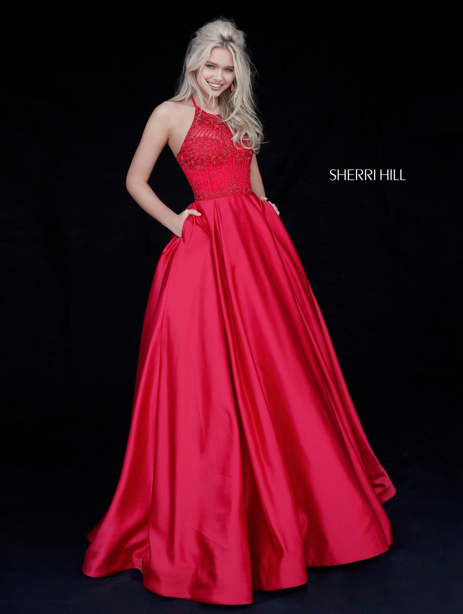 Sherri Hill style 51395 in red, Halter Neck Ball Gown