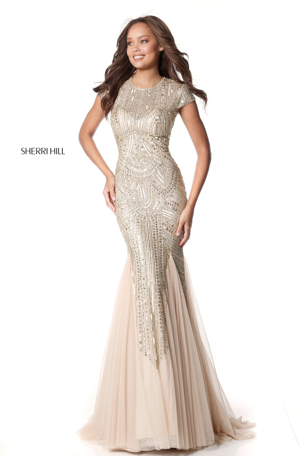 Sherri Hill 51426 beaded mermaid gown with chiffon skirt