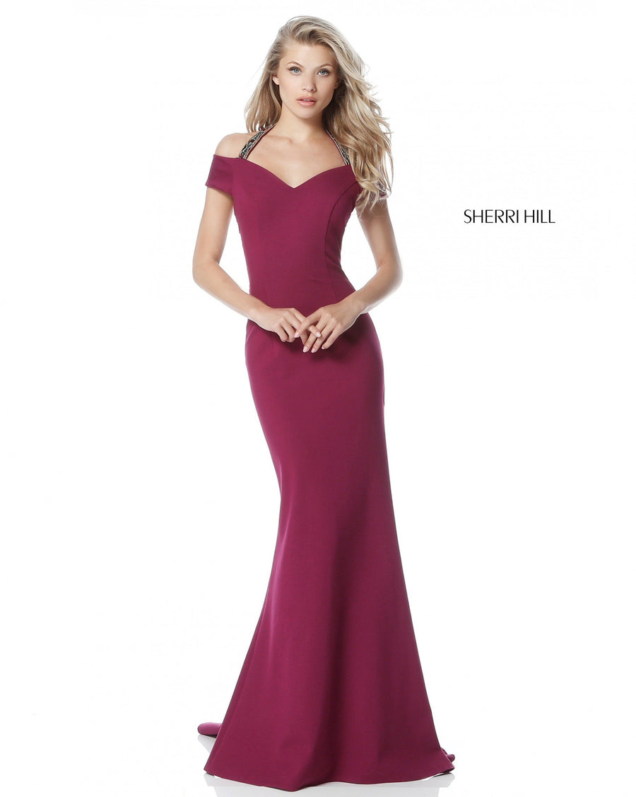 Sherri Hill style 51436 in plum, Jersey Mermaid Gown