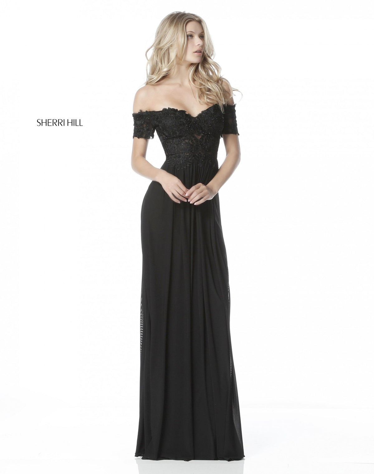 Sherri Hill 51556 lace appliqued bodice with chiffon skirt