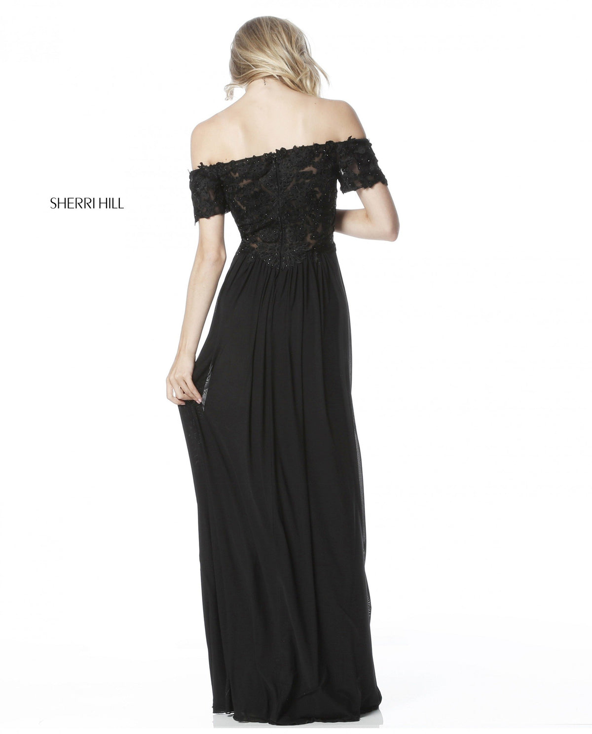 Sherri Hill 51556 lace appliqued bodice with chiffon skirt