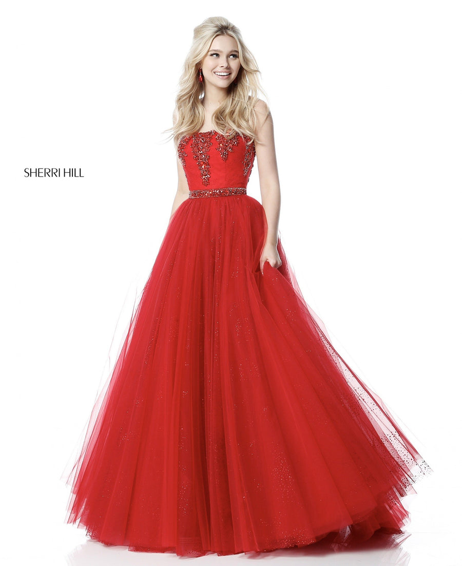 Sherri Hill style 51591 in nude/silver, Strapless Ball Gown