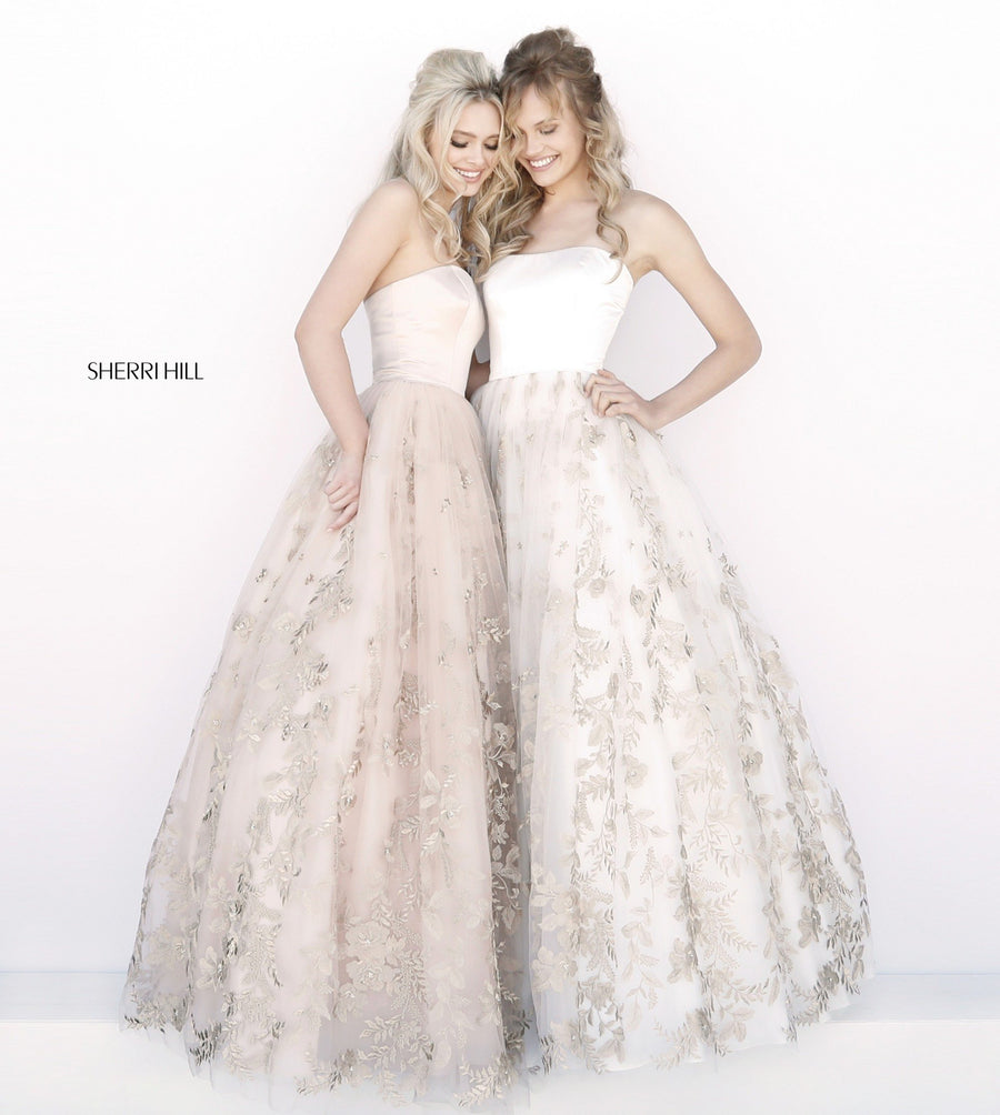 Sherri Hill style 51596 in ivory/gold, Appliqued Ball Gown