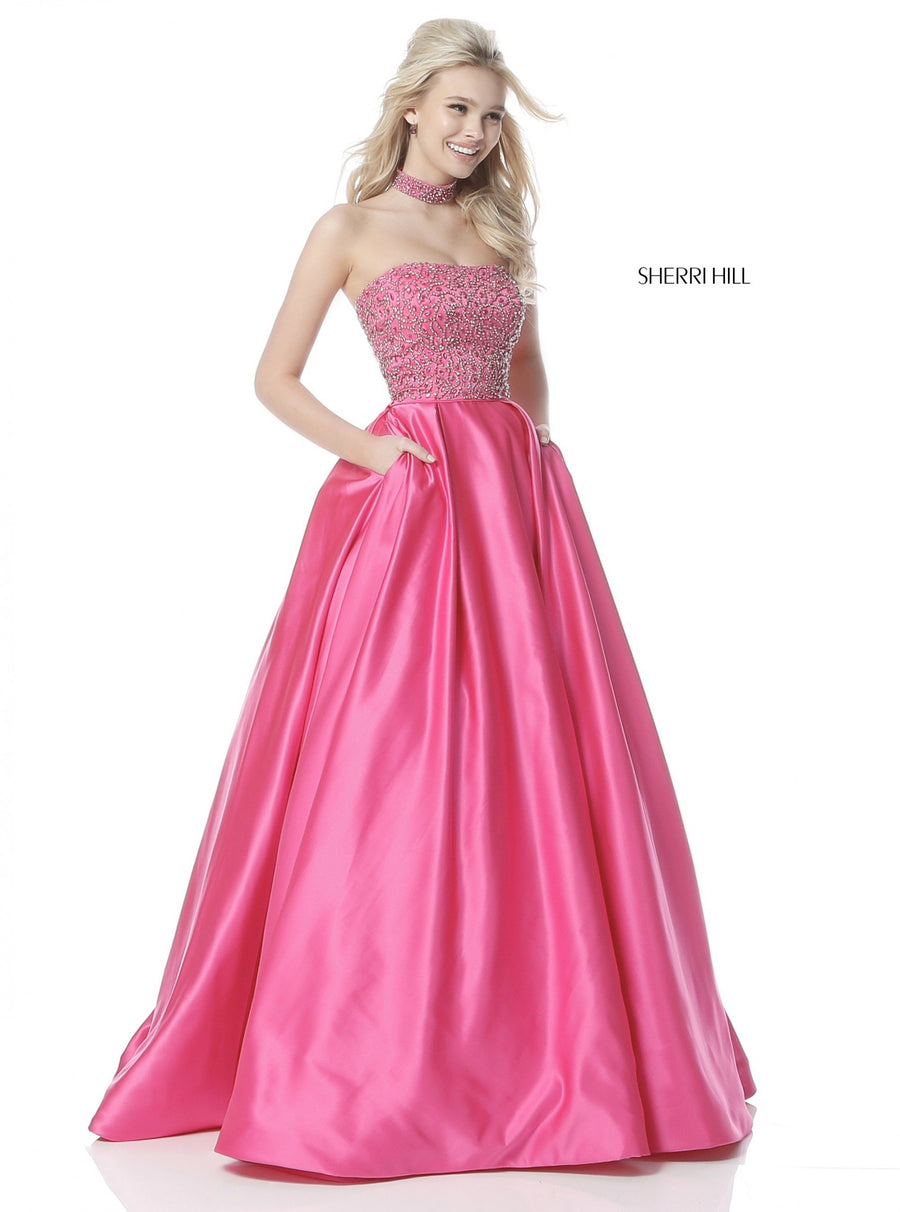 Sherri Hill style 51607 in fuchsia, Beaded Bodice with Taffeta Ball Gown