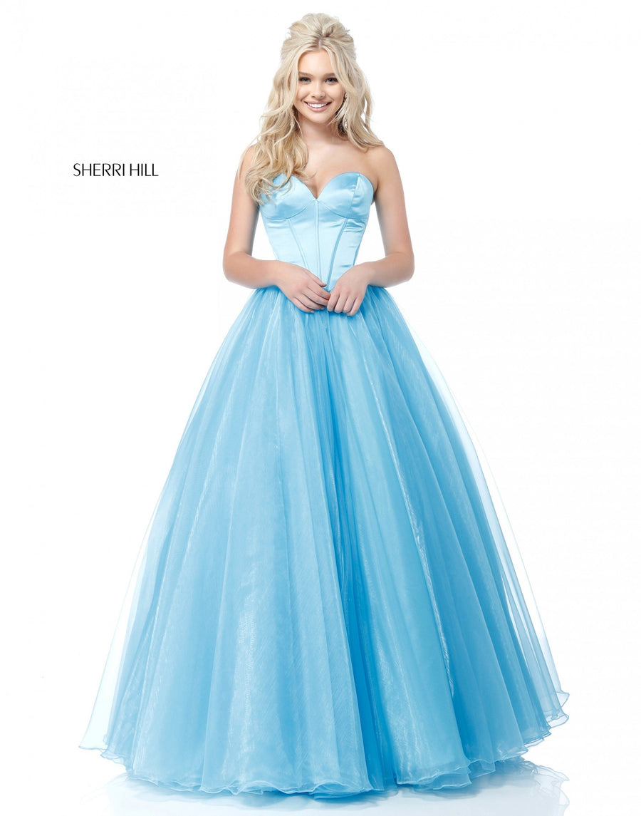 Sherri Hill style 51583 in navy, Chiffon Ball Gown