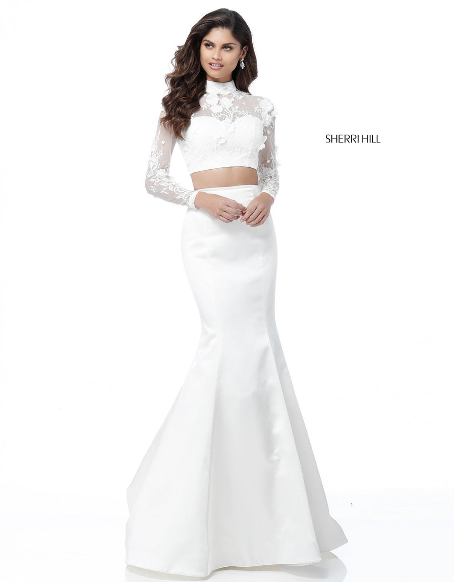 Sherri Hill style 51853 in ivory, Two Piece Satin Mermaid Skirt