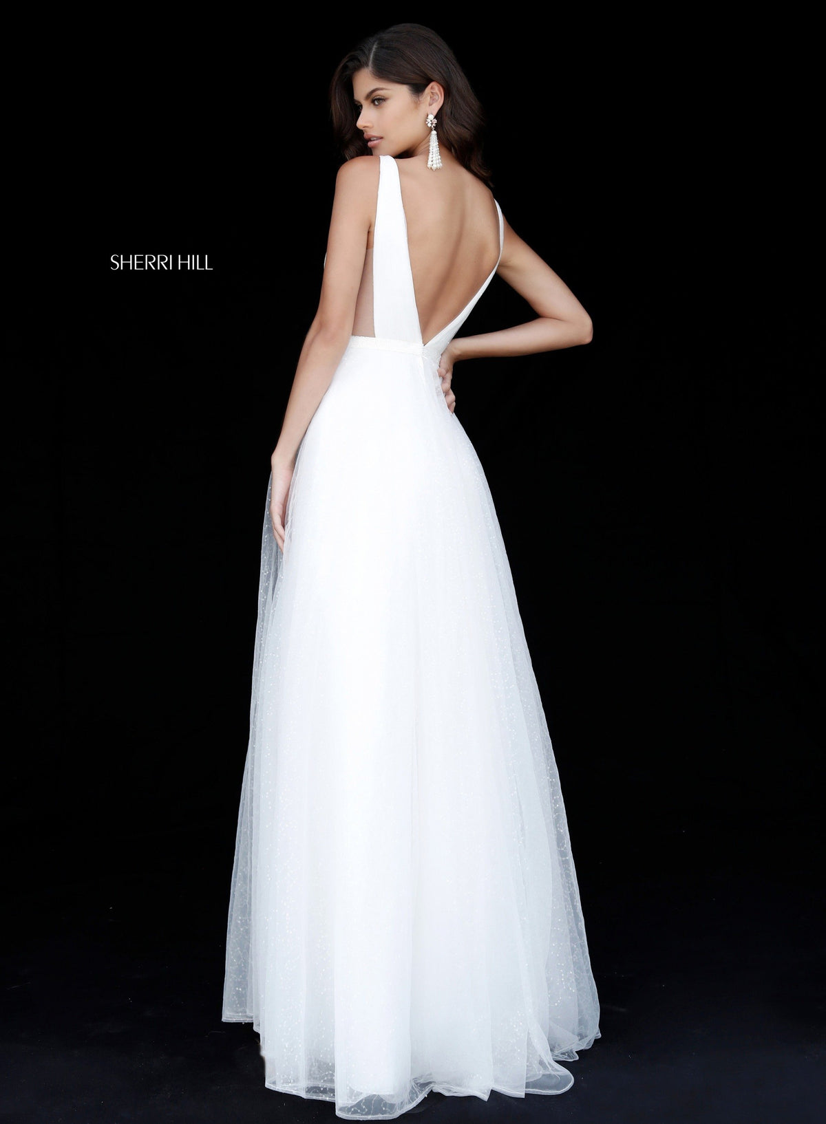 Sherri Hill 51620 tulle ball gown with deep v