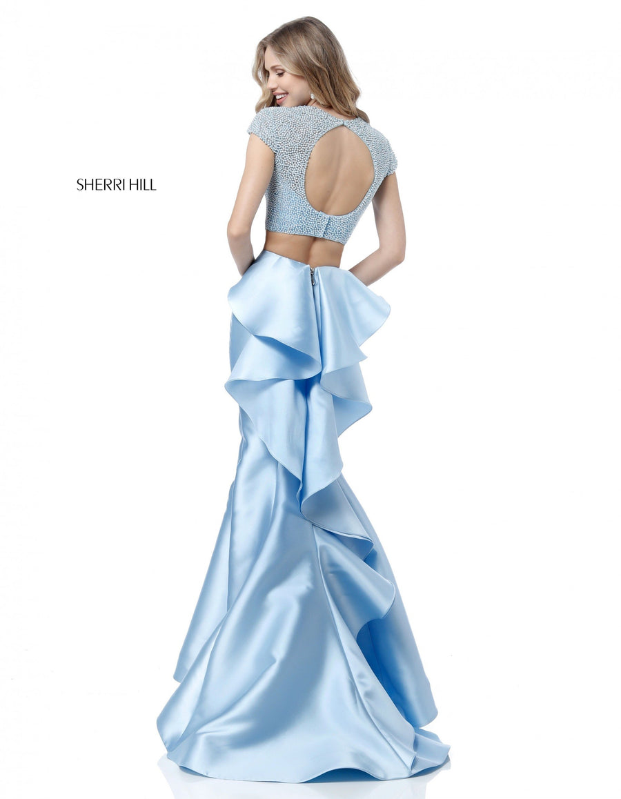 Sherri Hill style 51624 in blush, Two Piece Ruffled Taffeta Mermaid Skirt