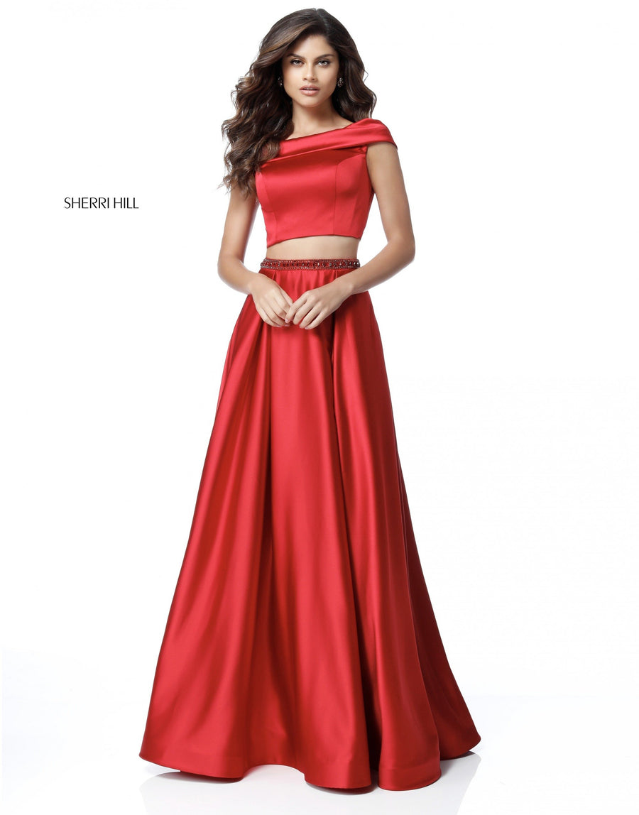 Sherri Hill style 51632 in light blue, Satin A-Line Two Piece Gown