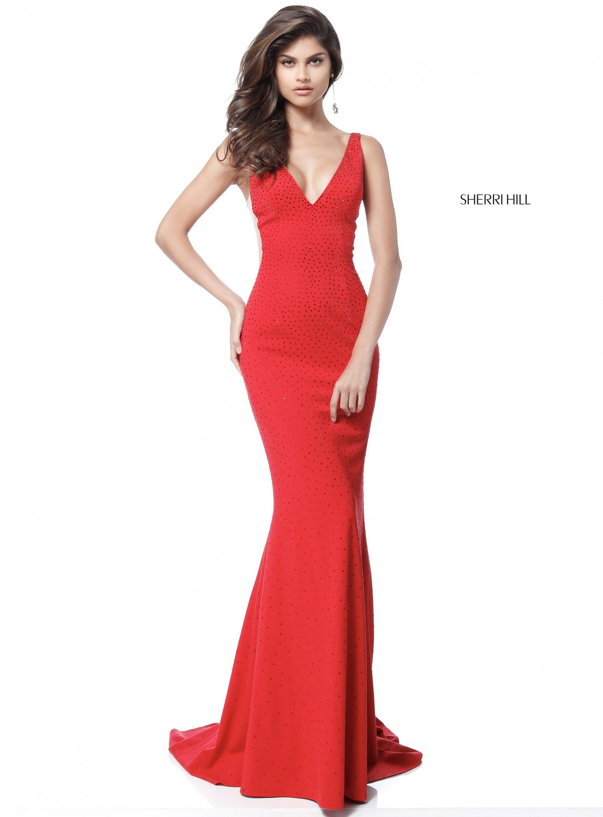 Sherri Hill 51635 deep v beaded jersey mermaid gown