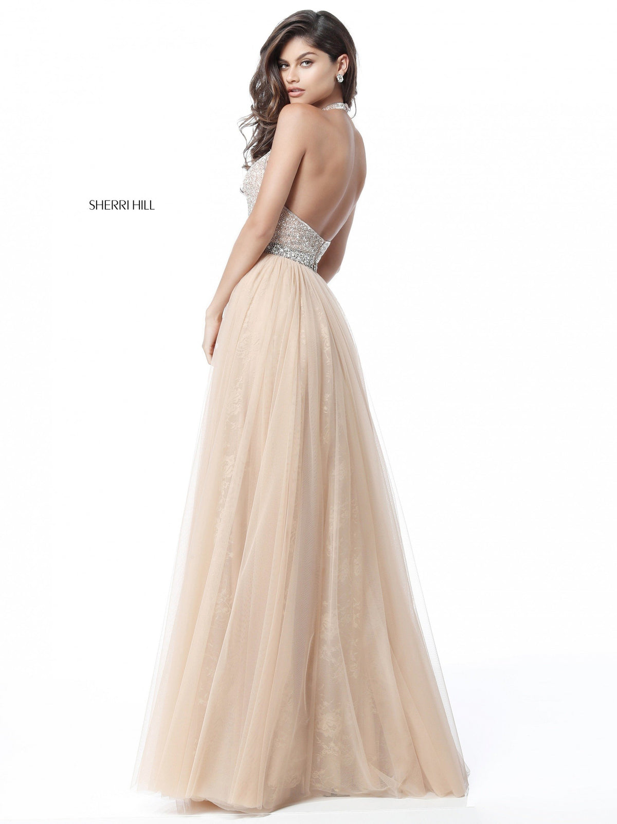 Sherri Hill 51637 deep v sequin bodice with chiffon skirt