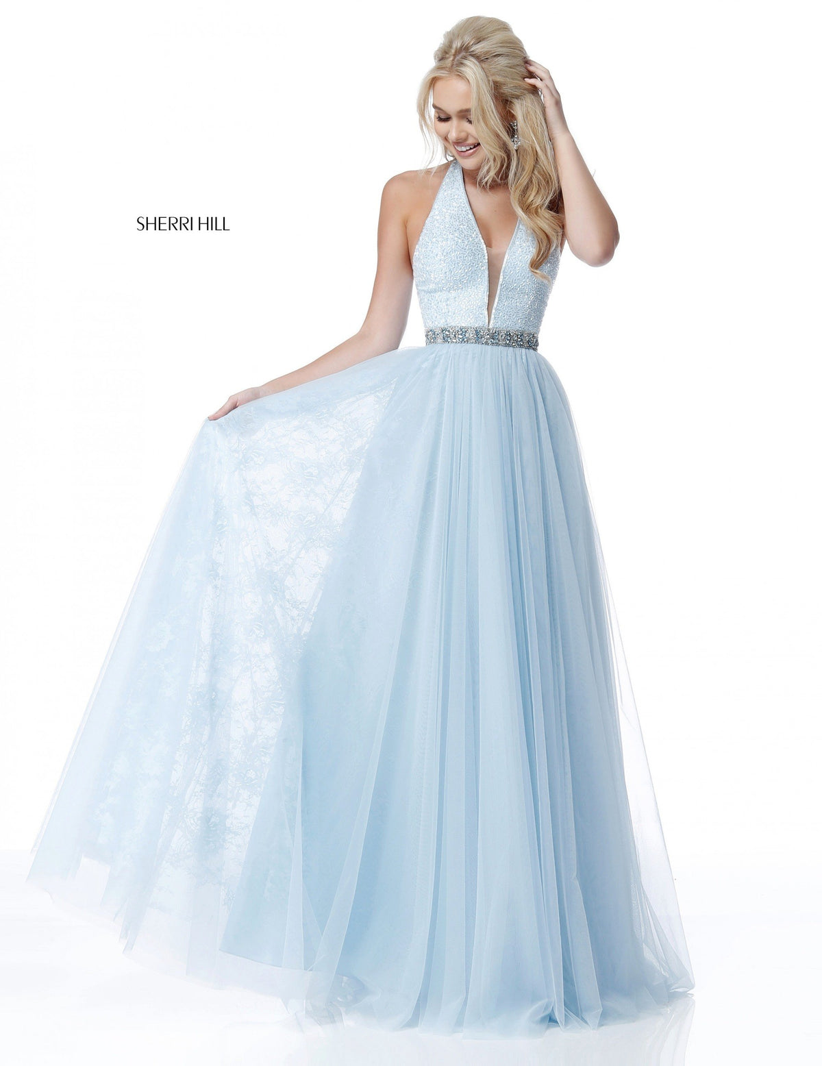 Sherri Hill 51637 deep v sequin bodice with chiffon skirt