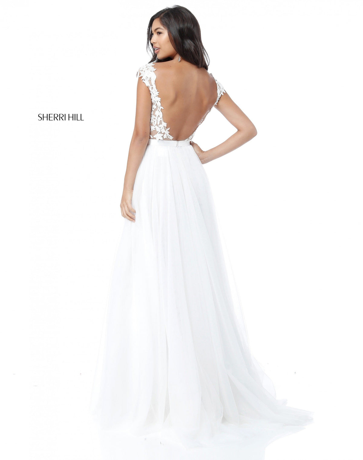 Sherri Hill 51638 lace appliqued bodice with chiffon skirt