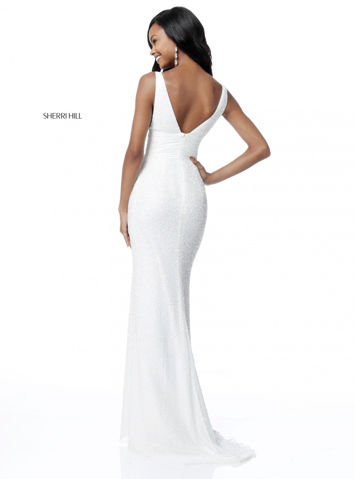 Sherri Hill 51641 fitted beaded V-neck gown