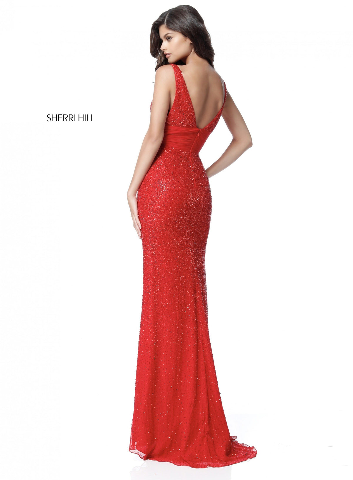 Sherri Hill 51641 fitted beaded V-neck gown