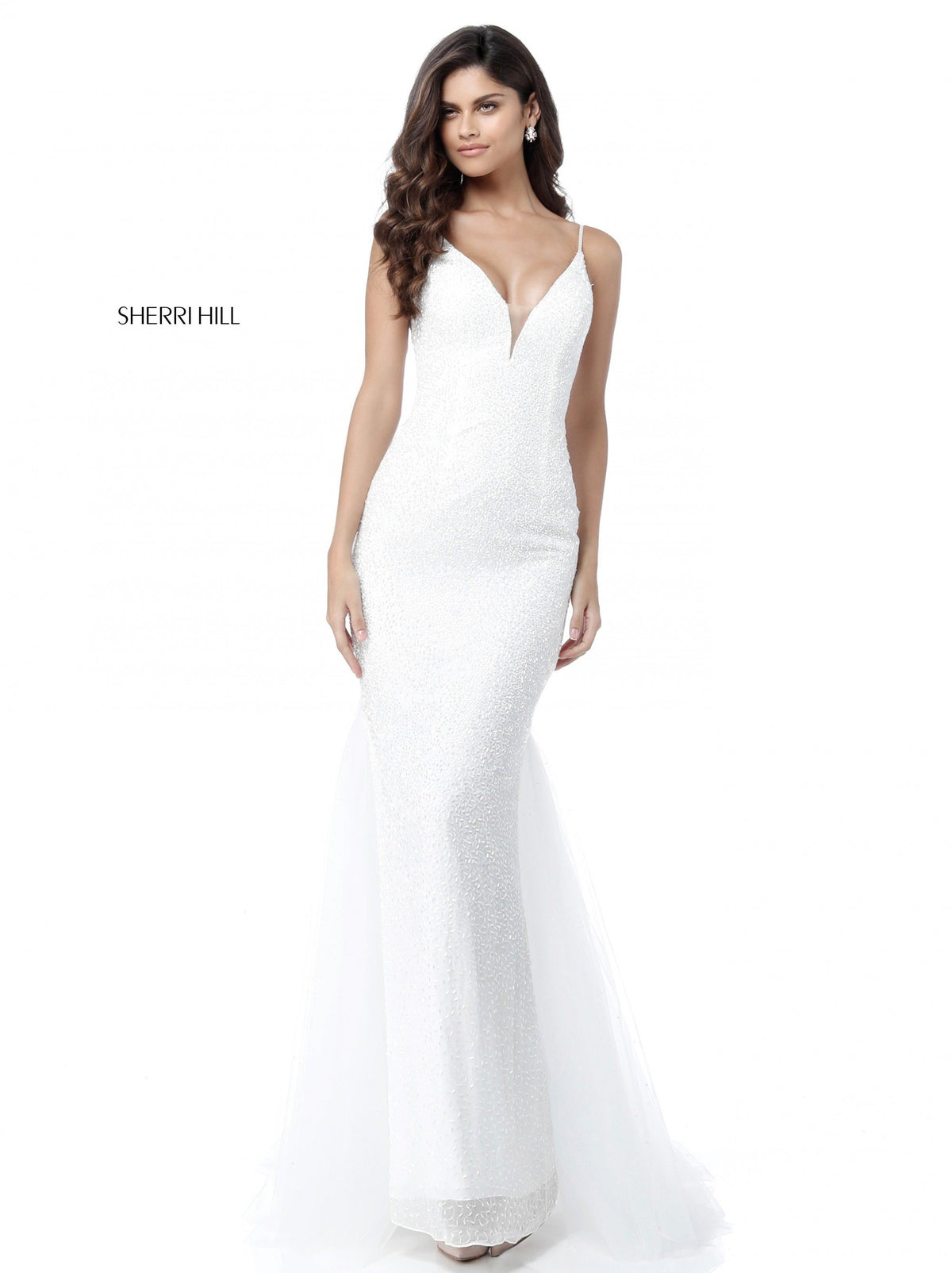 Sherri Hill 51645 fitted beaded gown with V-neck bodice
