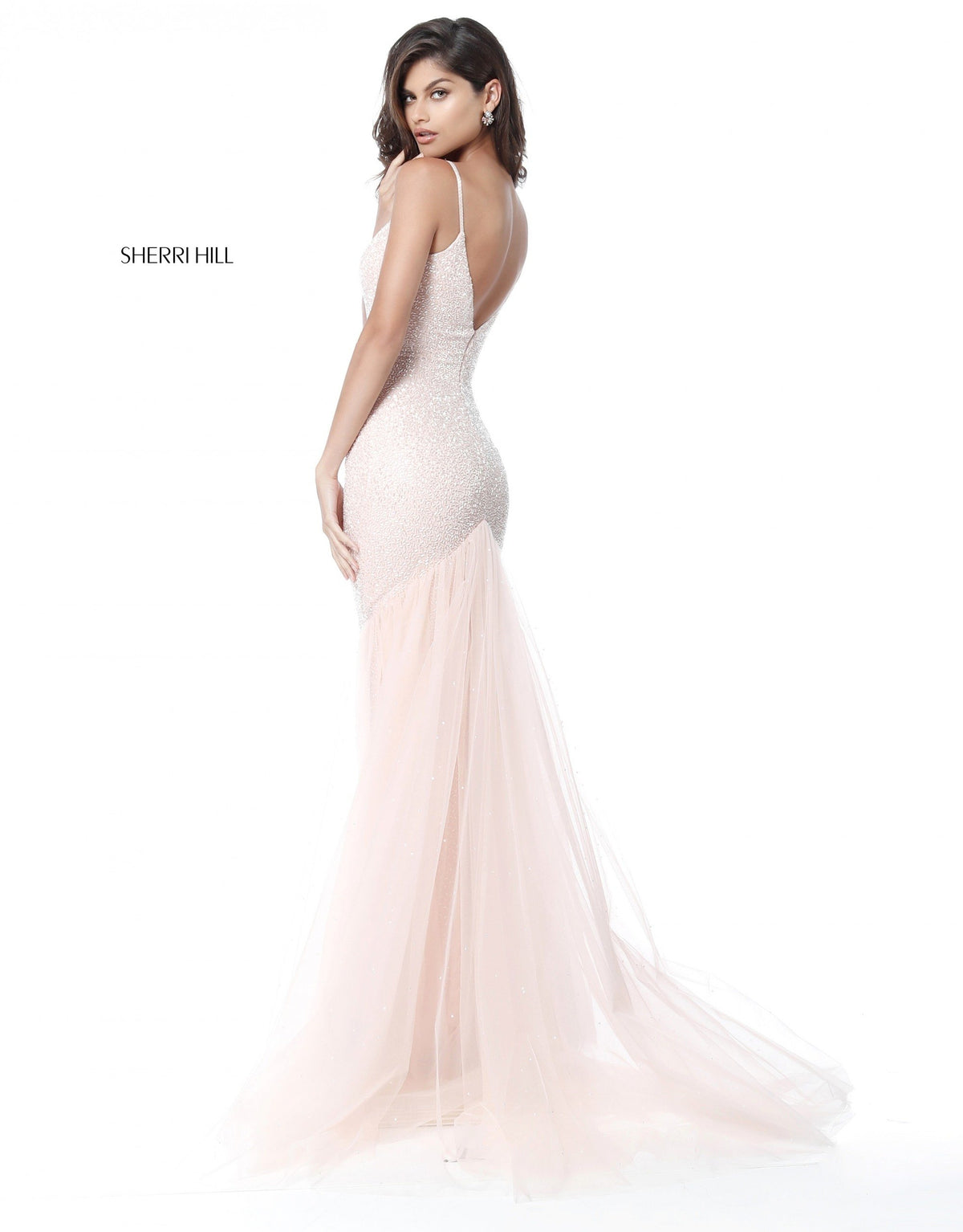 Sherri Hill 51645 fitted beaded gown with V-neck bodice