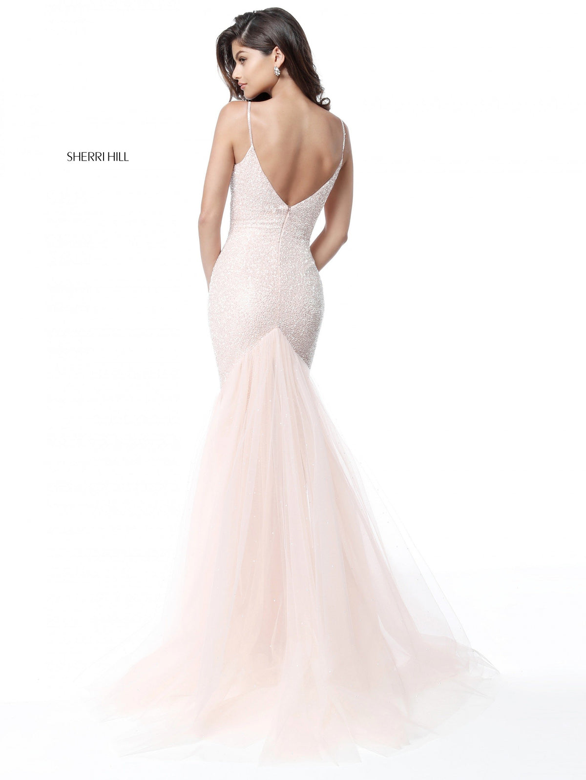 Sherri Hill 51645 fitted beaded gown with V-neck bodice