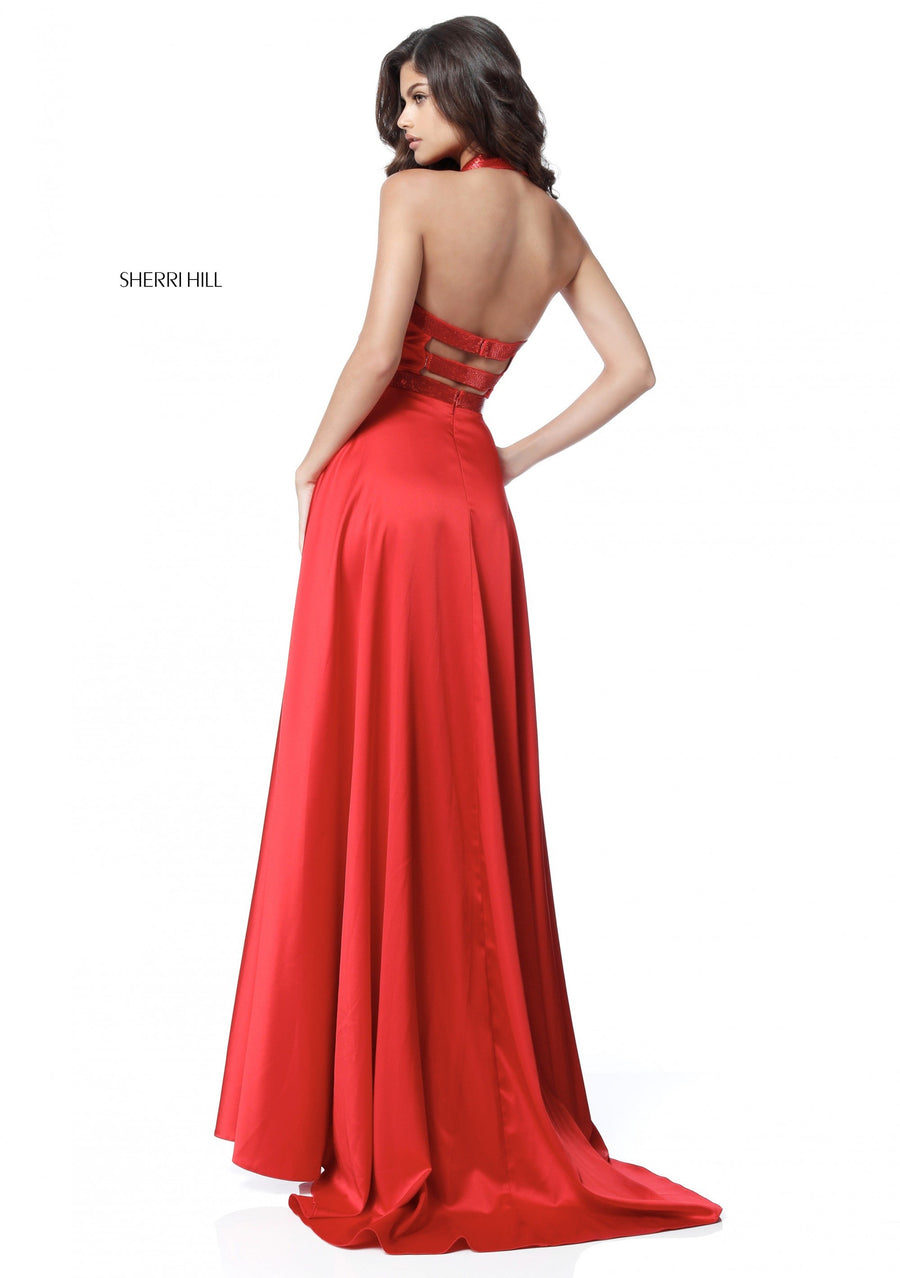 Sherri Hill style 51646 in black, Charmeuse Gown with Beaded Detail on Belt