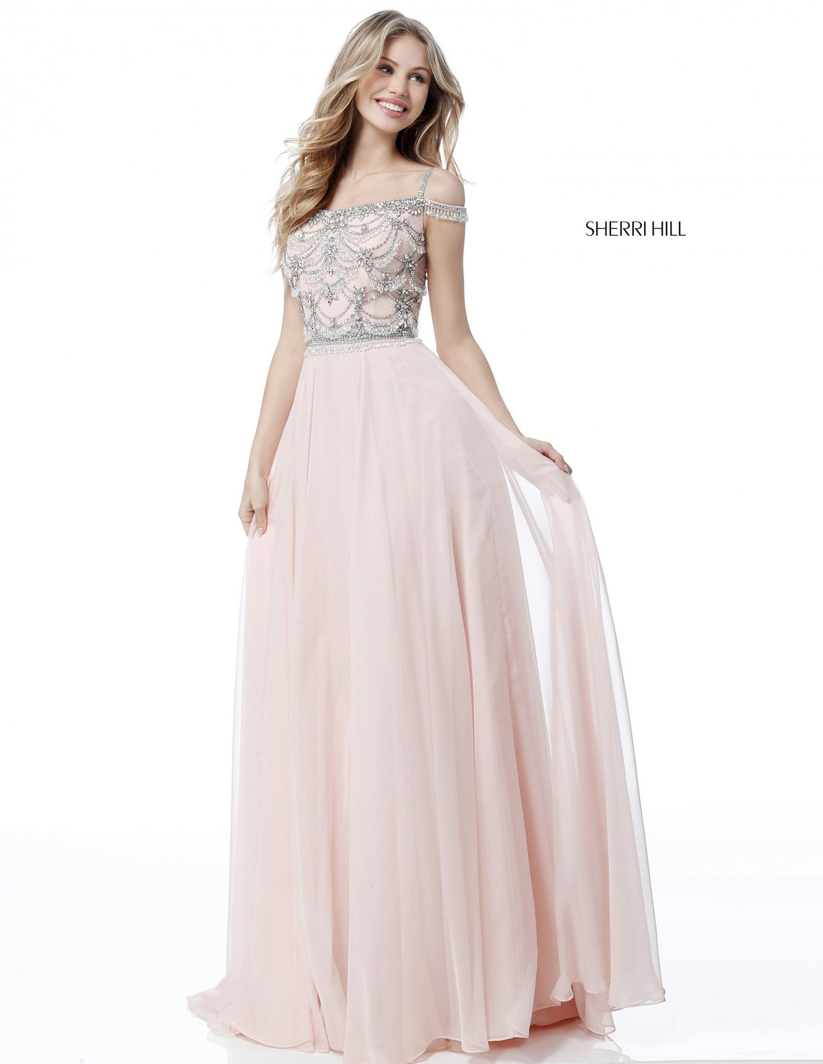 Sherri Hill 51658 beaded bodice with chiffon skirt