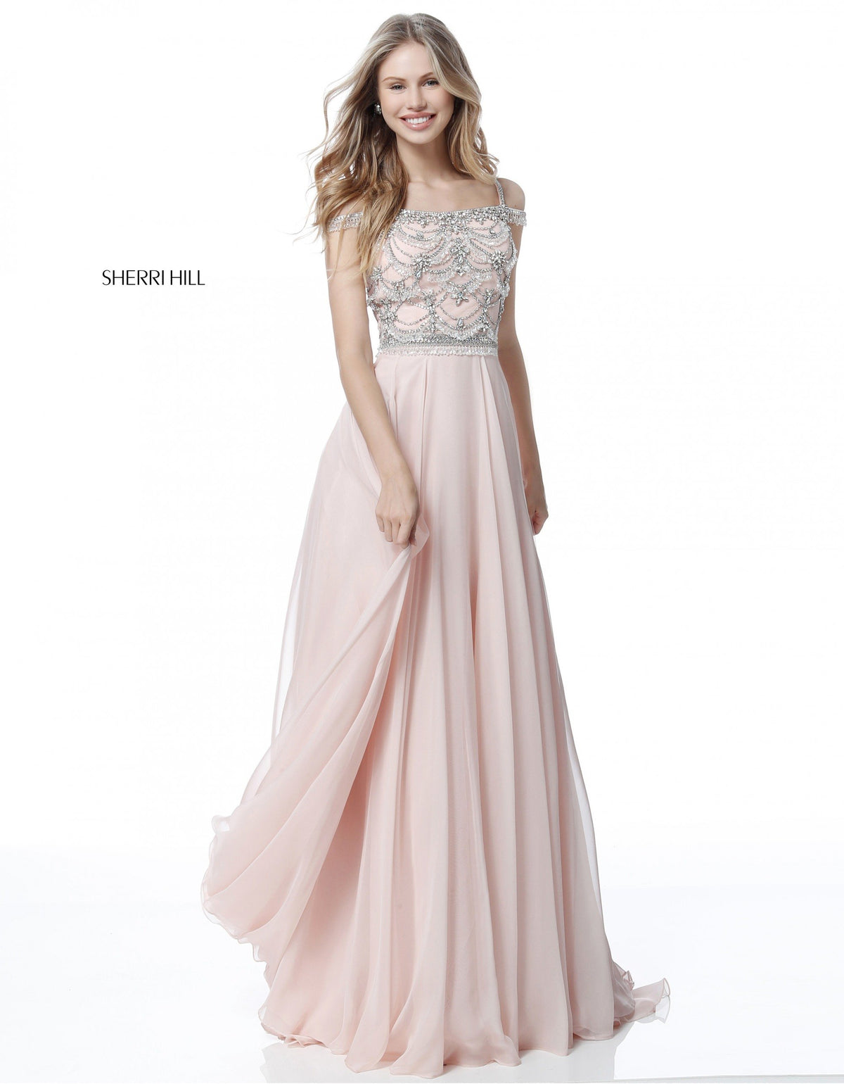 Sherri Hill 51658 beaded bodice with chiffon skirt