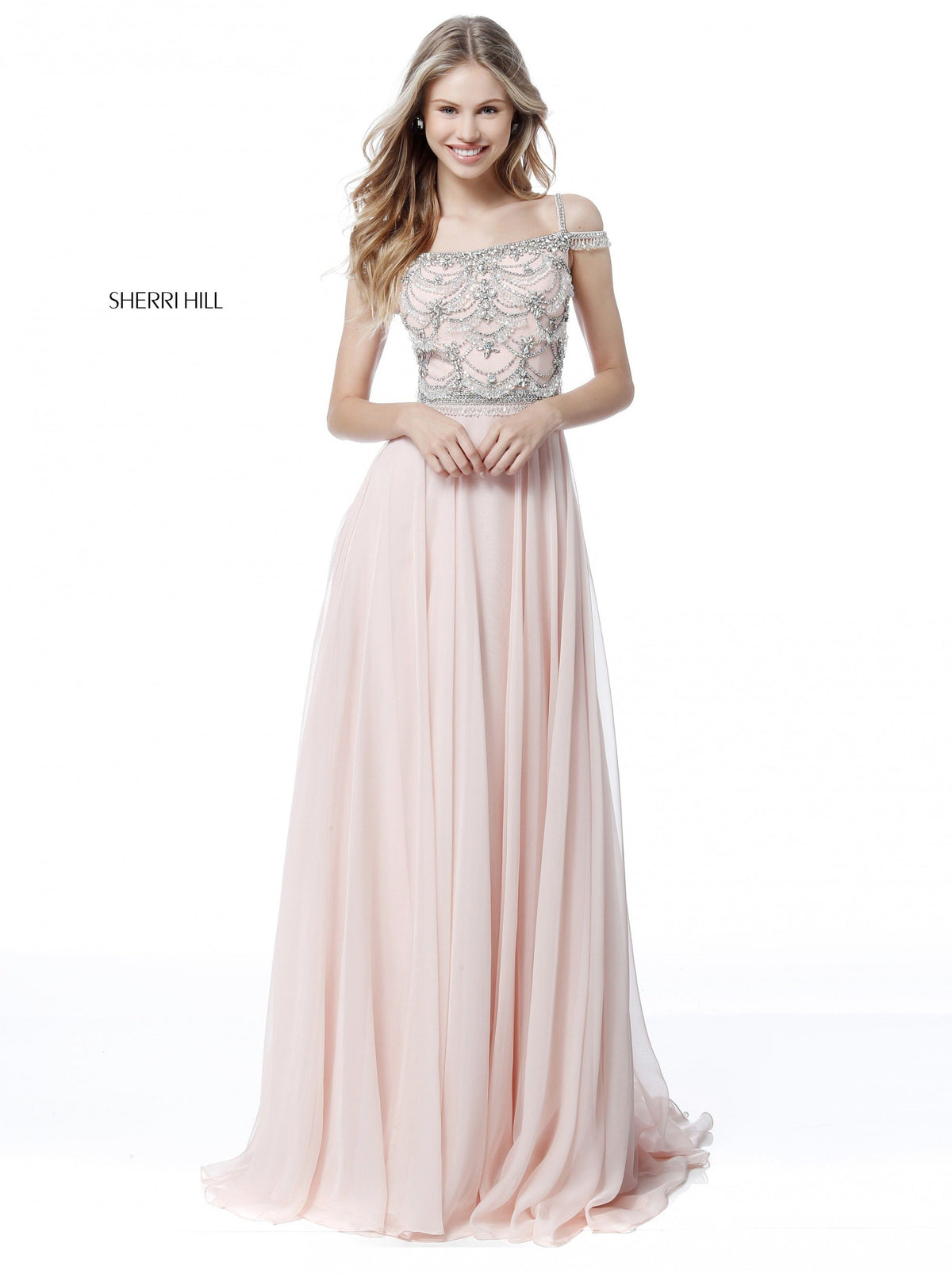 Sherri Hill 51658 beaded bodice with chiffon skirt