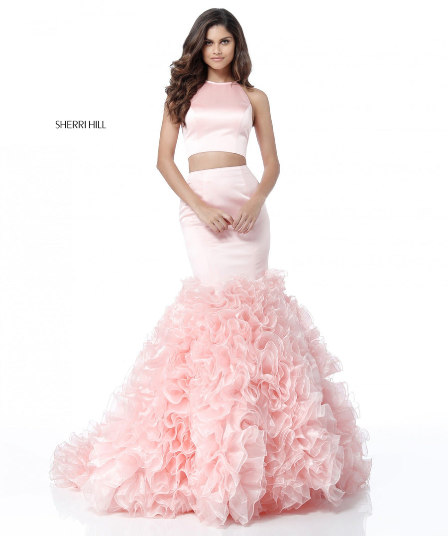 Sherri Hill style 51801 in red, Two Piece Ruffled Tulle Mermaid Skirt