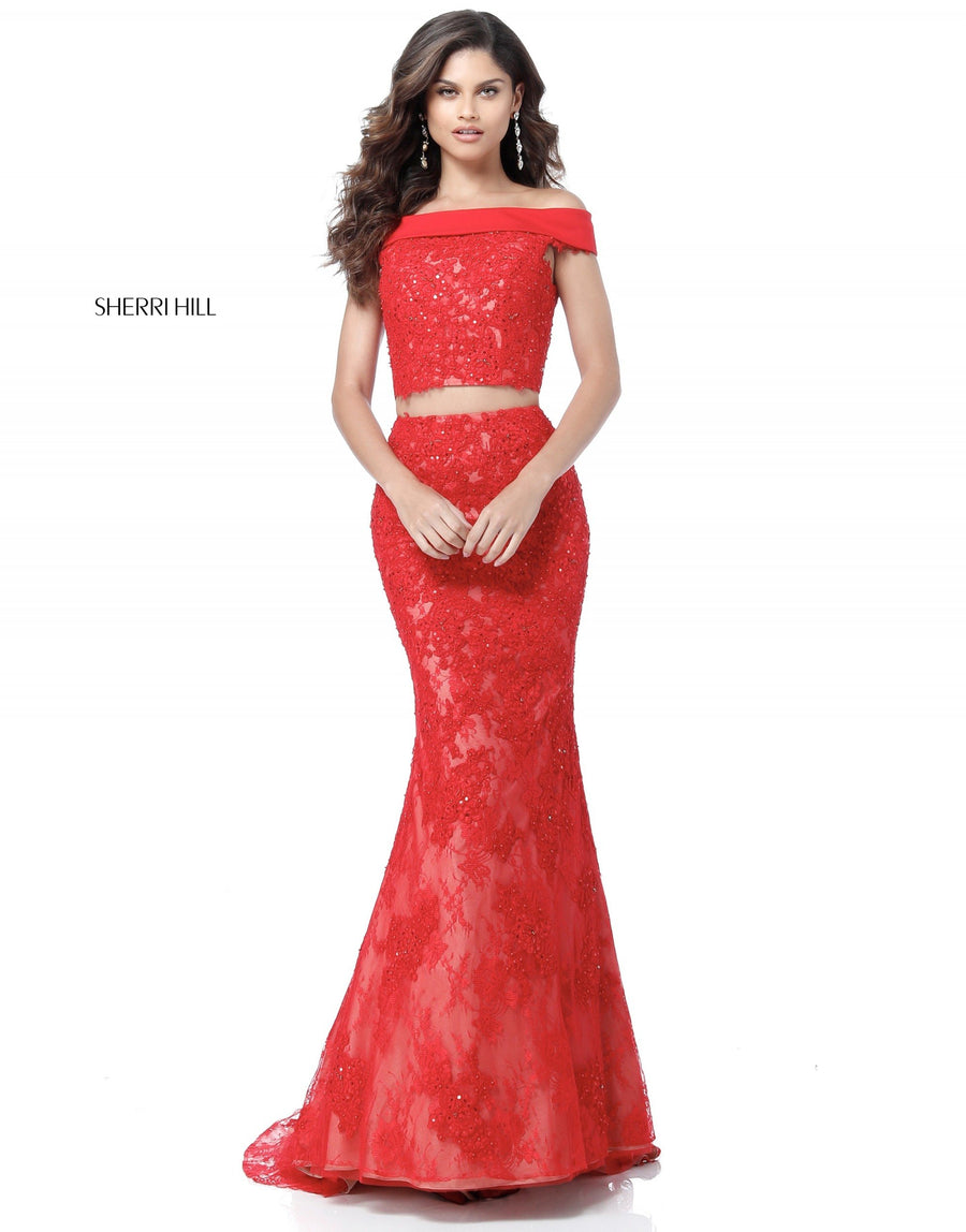 Sherri Hill style 51727 in black, Lace Two Piece Mermaid Skirt