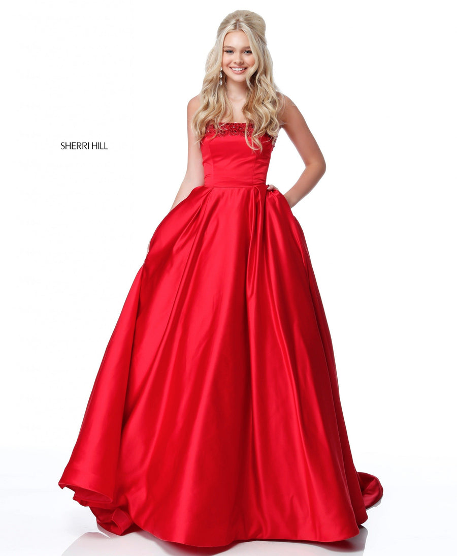 Sherri Hill style 51674 in navy, Strapless Ball Gown