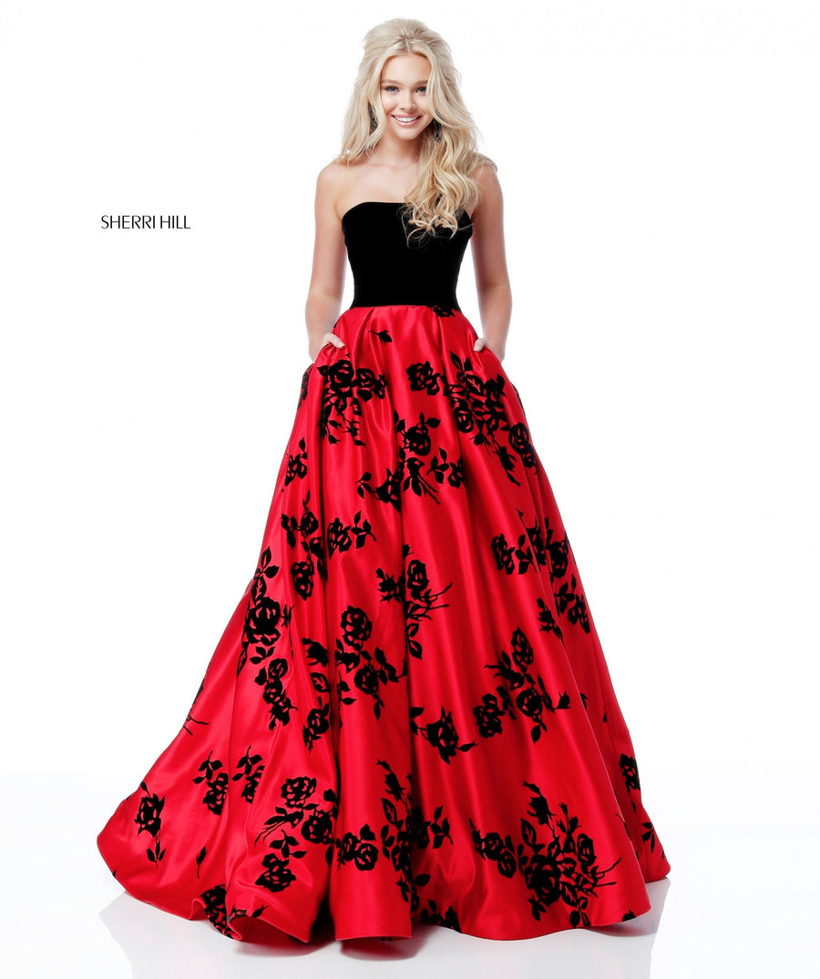 Sherri Hill style 51685 in black, Bodice with Satin Appliqued Ball Gown