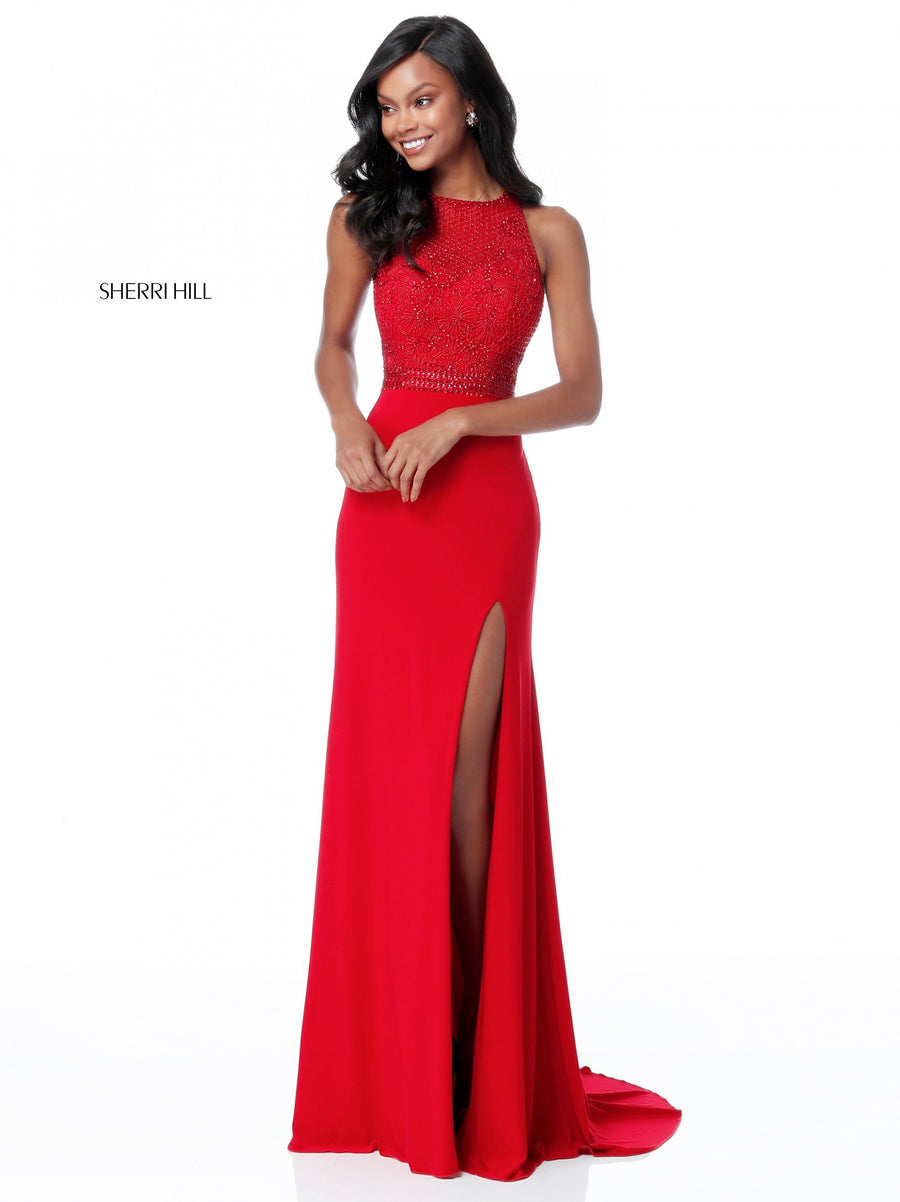 Sherri Hill style 51686 in black, Fitted Jersey Gown