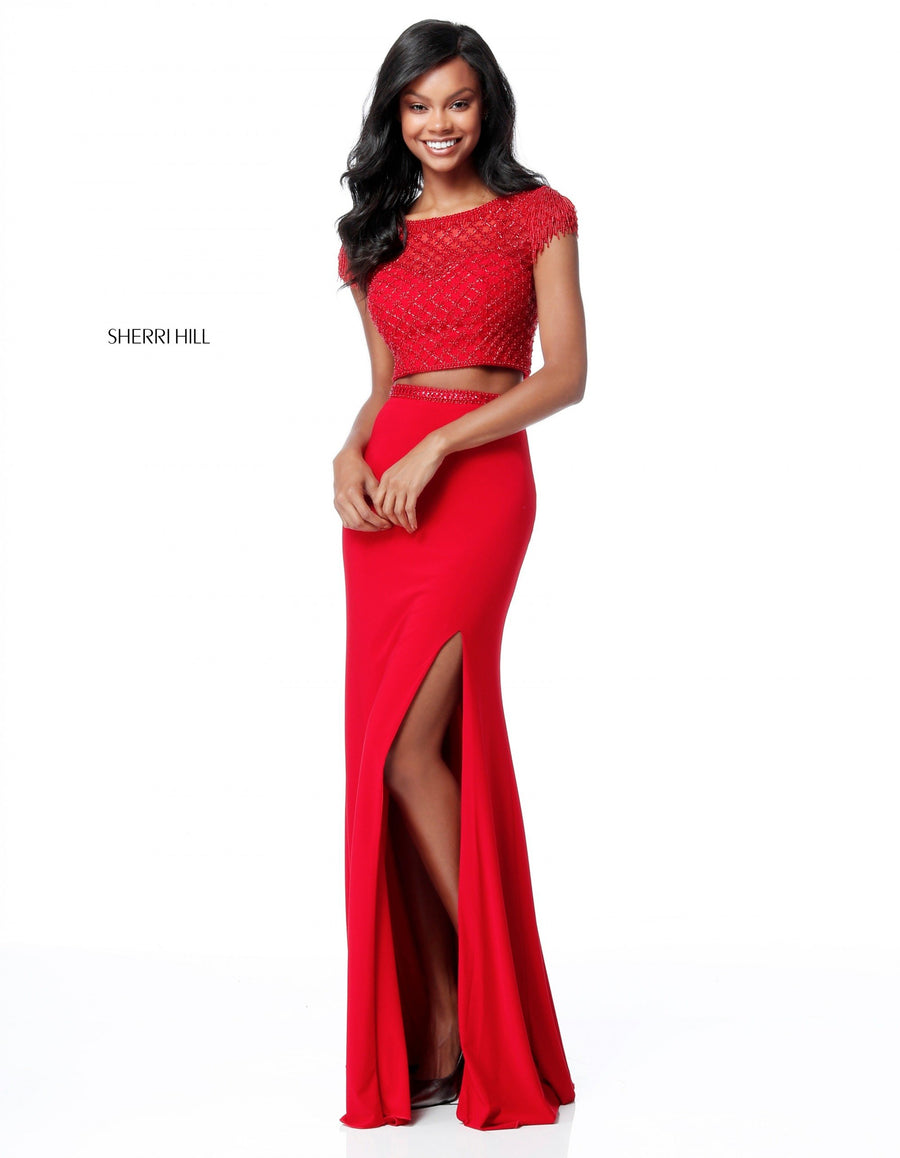 Sherri Hill style 51691 in navy, Two Piece Jersey Slit Skirt
