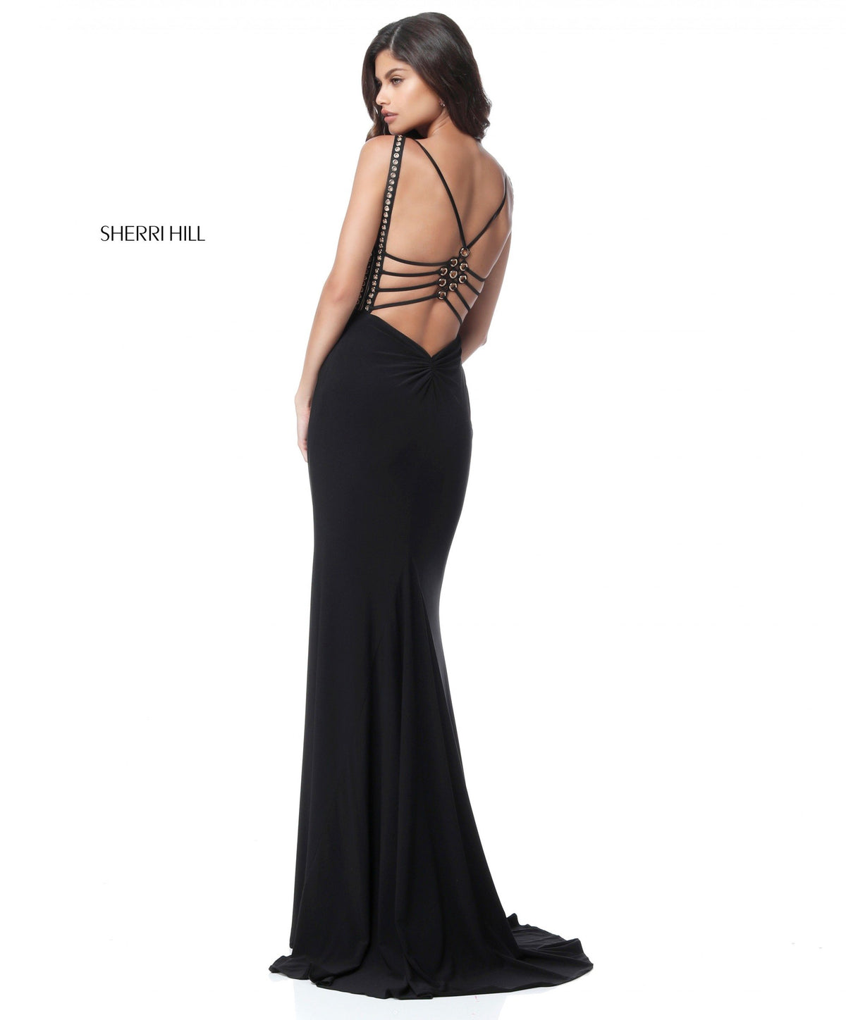 Sherri Hill 51696 fitted jersey gown in black/gold