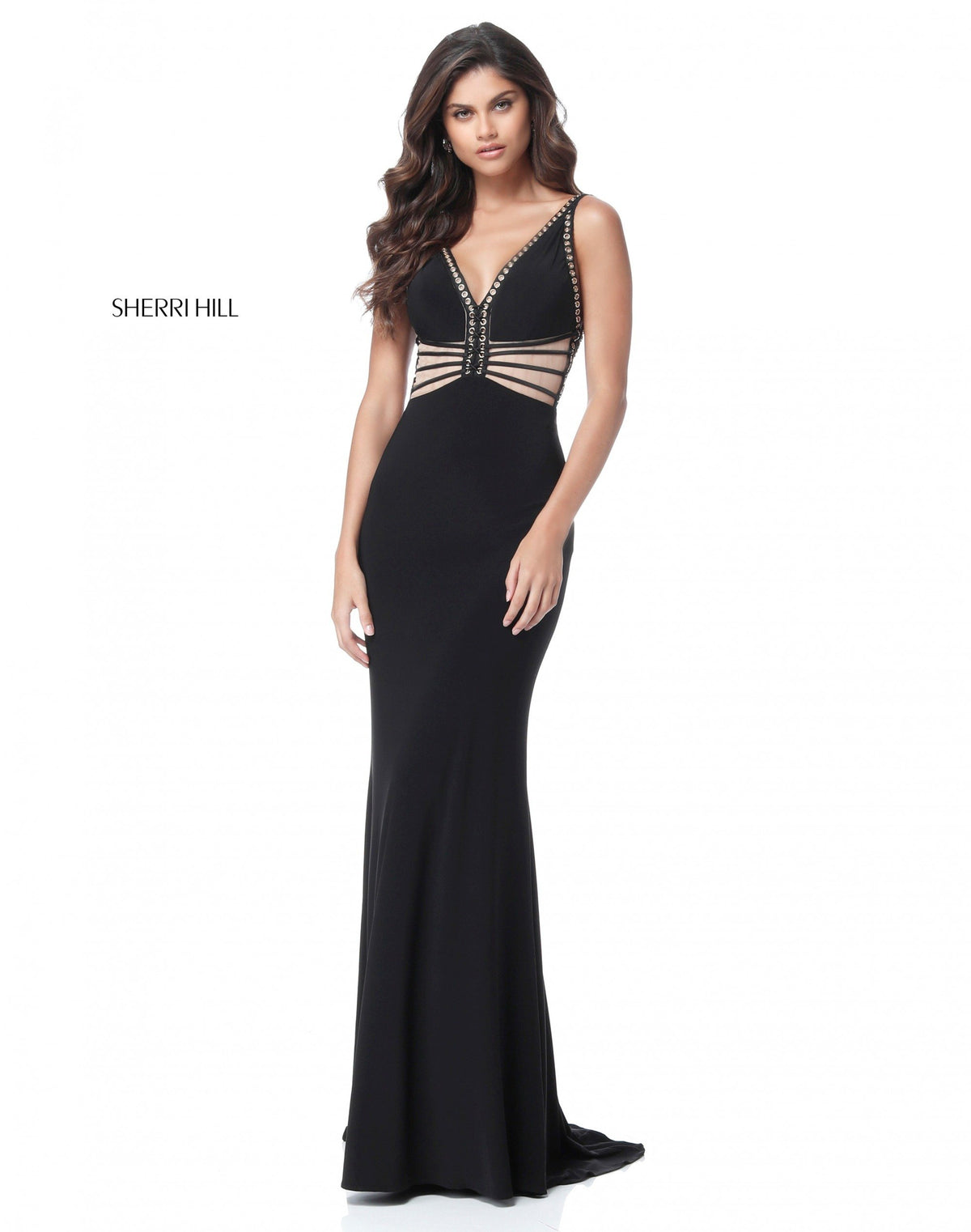 Sherri Hill 51696 fitted jersey gown in black/gold